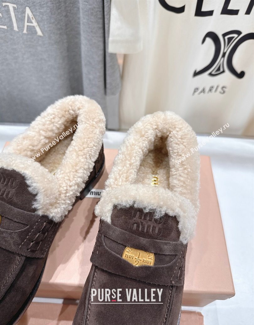 Miu Miu Suede and Wool Loafers with Coin Dark Brown 2025 5D530E (MD-251025059)