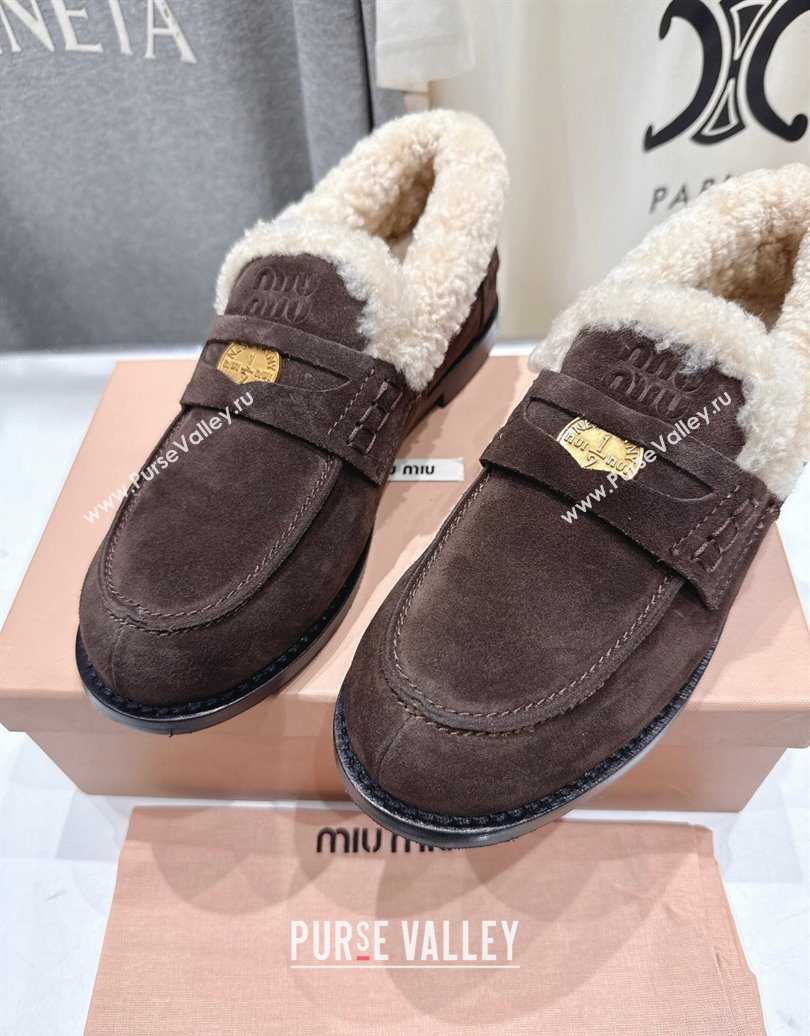 Miu Miu Suede and Wool Loafers with Coin Dark Brown 2025 5D530E (MD-251025059)