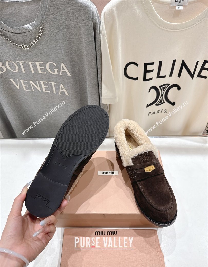 Miu Miu Suede and Wool Loafers with Coin Dark Brown 2025 5D530E (MD-251025059)