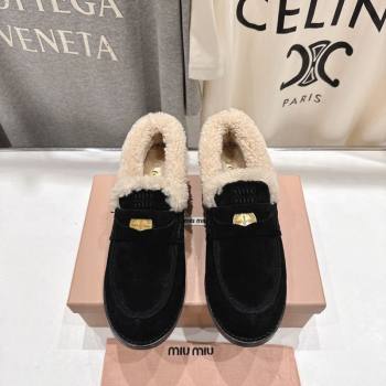 Miu Miu Suede and Wool Loafers with Coin Black 2025 5D530E (MD-251025061)