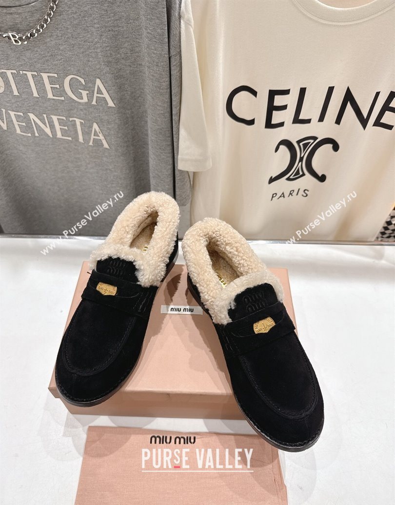 Miu Miu Suede and Wool Loafers with Coin Black 2025 5D530E (MD-251025061)