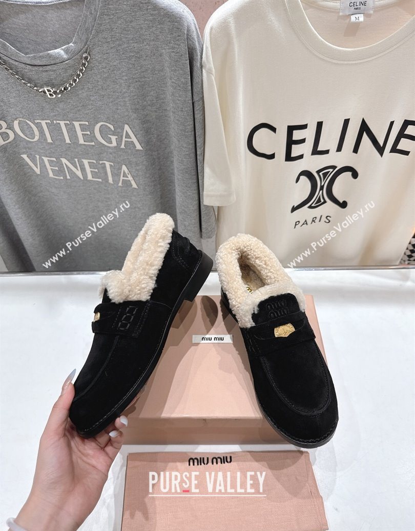 Miu Miu Suede and Wool Loafers with Coin Black 2025 5D530E (MD-251025061)