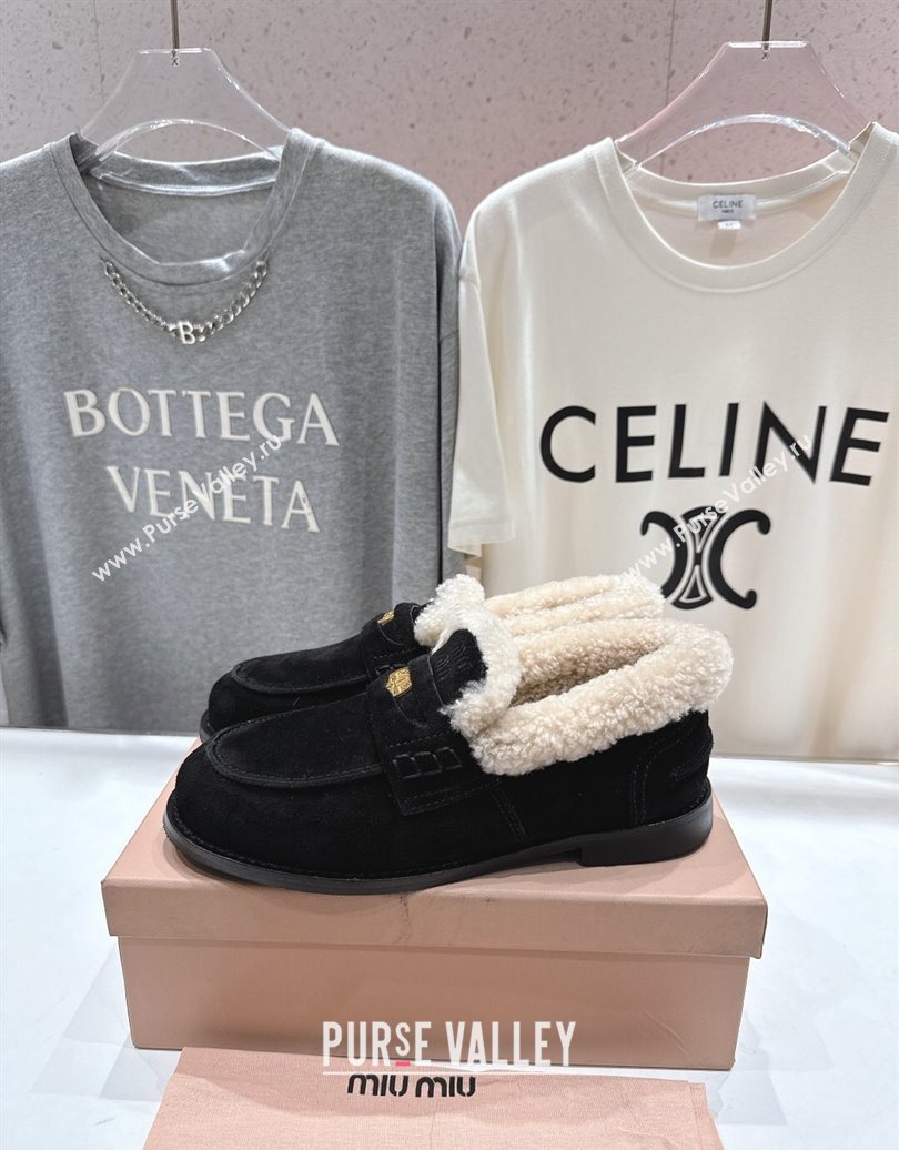 Miu Miu Suede and Wool Loafers with Coin Black 2025 5D530E (MD-251025061)