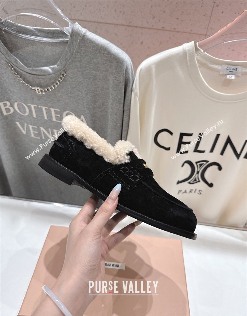 Miu Miu Suede and Wool Loafers with Coin Black 2025 5D530E (MD-251025061)