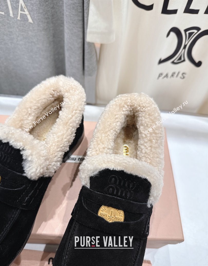 Miu Miu Suede and Wool Loafers with Coin Black 2025 5D530E (MD-251025061)
