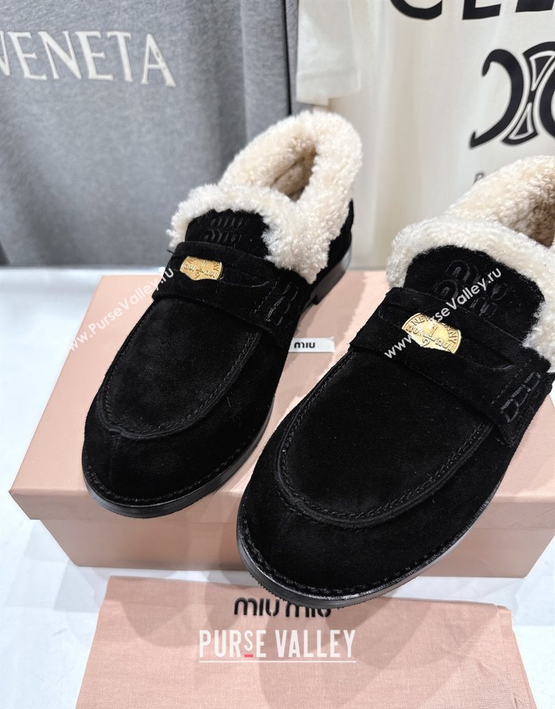 Miu Miu Suede and Wool Loafers with Coin Black 2025 5D530E (MD-251025061)