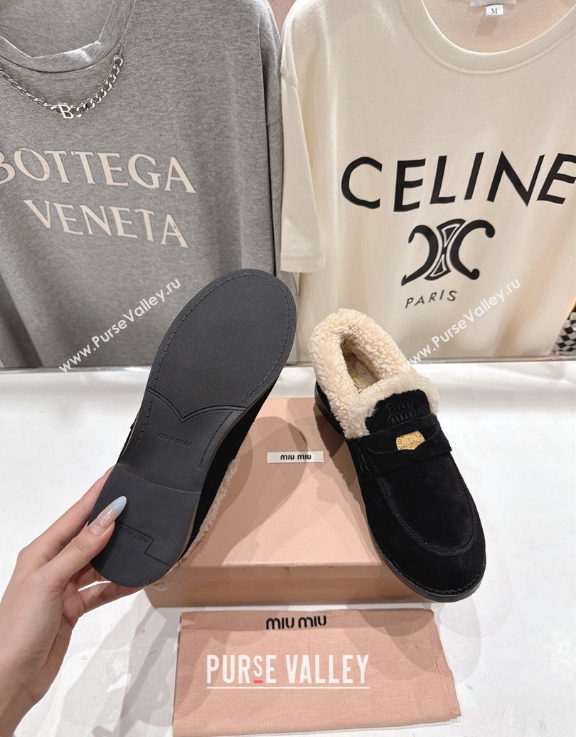 Miu Miu Suede and Wool Loafers with Coin Black 2025 5D530E (MD-251025061)