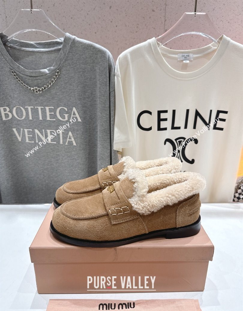 Miu Miu Suede and Wool Loafers with Coin Beige 2025 5D530E (MD-251025062)