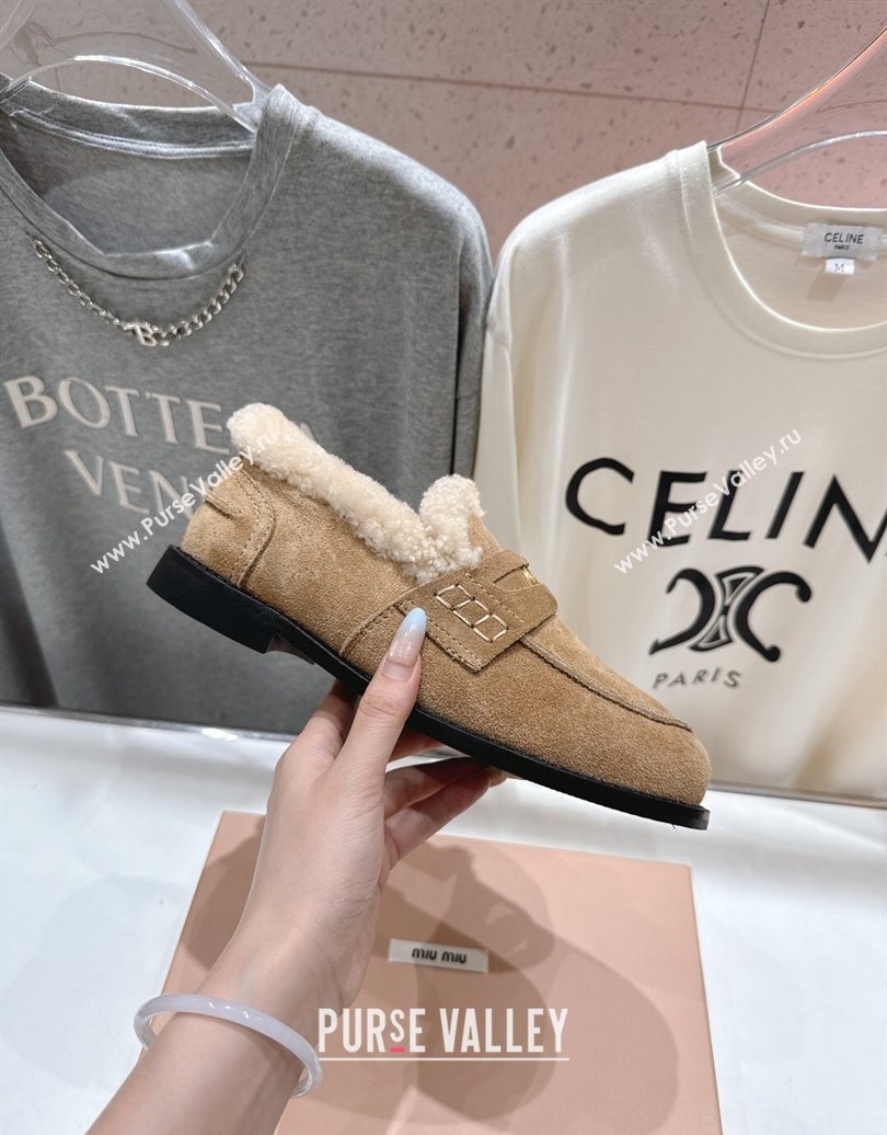 Miu Miu Suede and Wool Loafers with Coin Beige 2025 5D530E (MD-251025062)