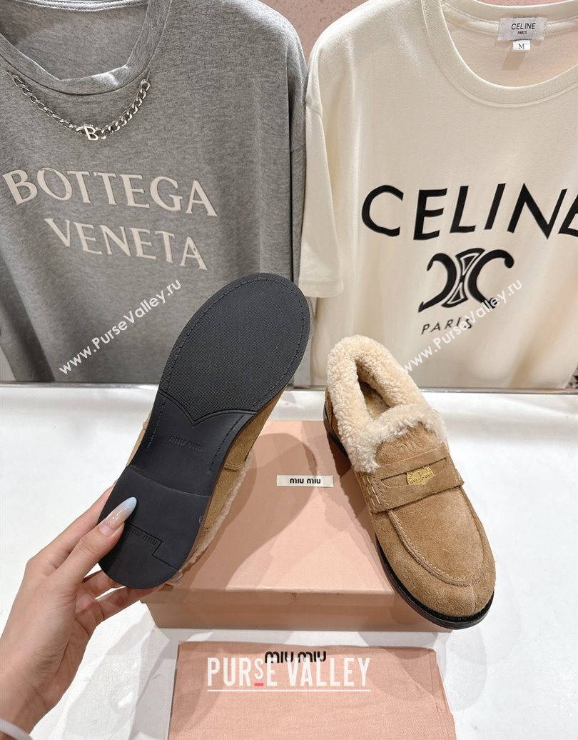 Miu Miu Suede and Wool Loafers with Coin Beige 2025 5D530E (MD-251025062)