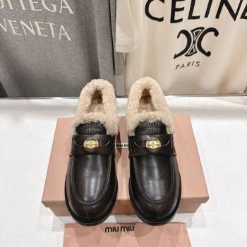 Miu Miu Bleached Leather and Wool Loafers with Coin Black 2025 5D530E (MD-251025063)