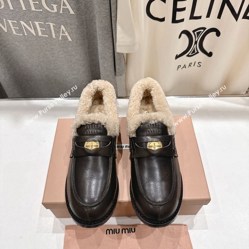 Miu Miu Bleached Leather and Wool Loafers with Coin Black 2025 5D530E (MD-251025063)