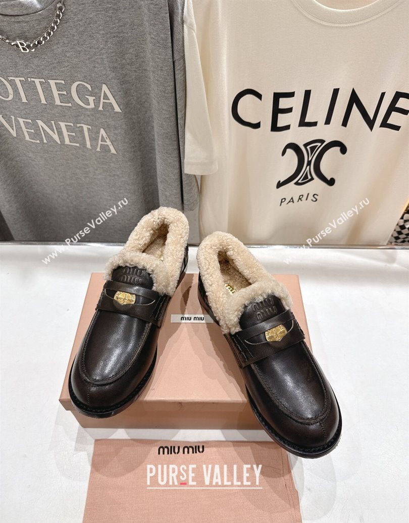 Miu Miu Bleached Leather and Wool Loafers with Coin Black 2025 5D530E (MD-251025063)