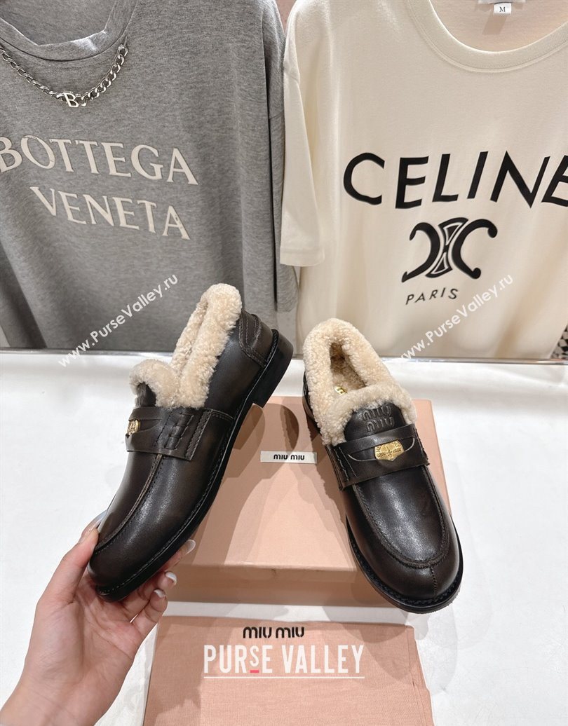 Miu Miu Bleached Leather and Wool Loafers with Coin Black 2025 5D530E (MD-251025063)