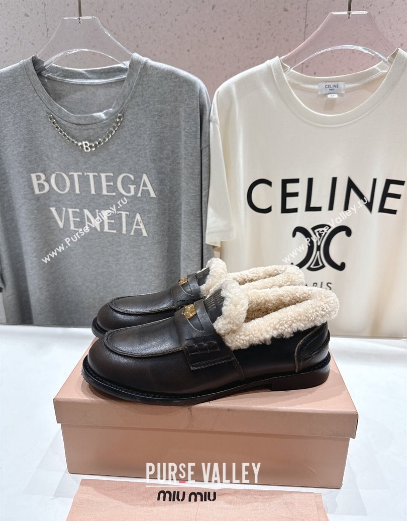 Miu Miu Bleached Leather and Wool Loafers with Coin Black 2025 5D530E (MD-251025063)