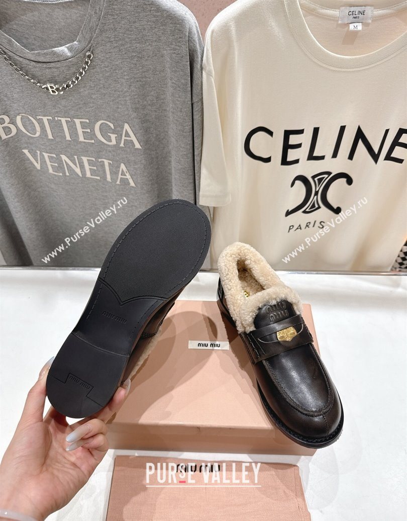 Miu Miu Bleached Leather and Wool Loafers with Coin Black 2025 5D530E (MD-251025063)