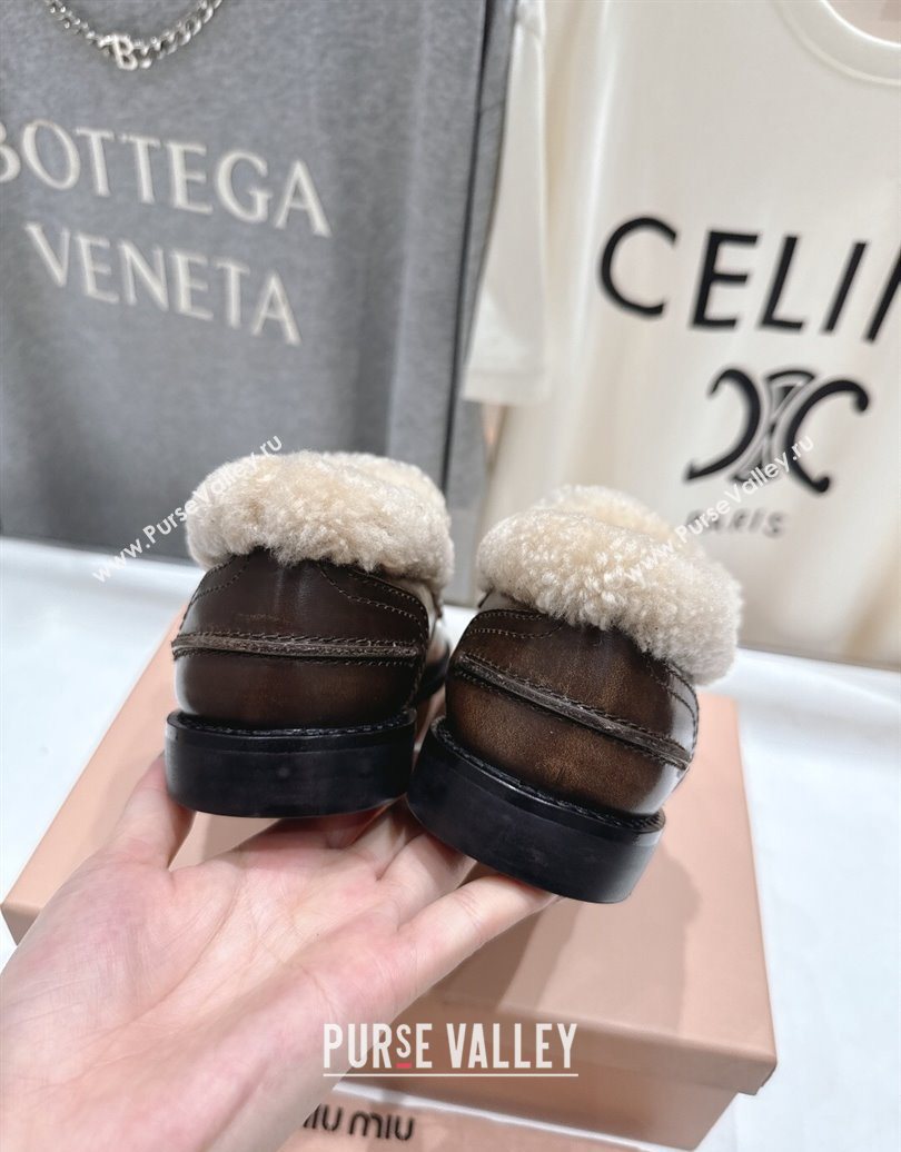 Miu Miu Bleached Leather and Wool Loafers with Coin Brown 2025 5D530E (MD-251025064)