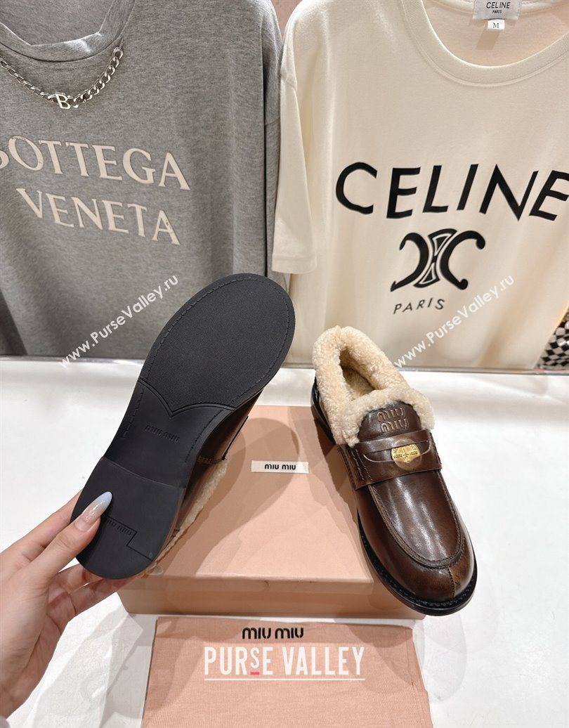 Miu Miu Bleached Leather and Wool Loafers with Coin Brown 2025 5D530E (MD-251025064)