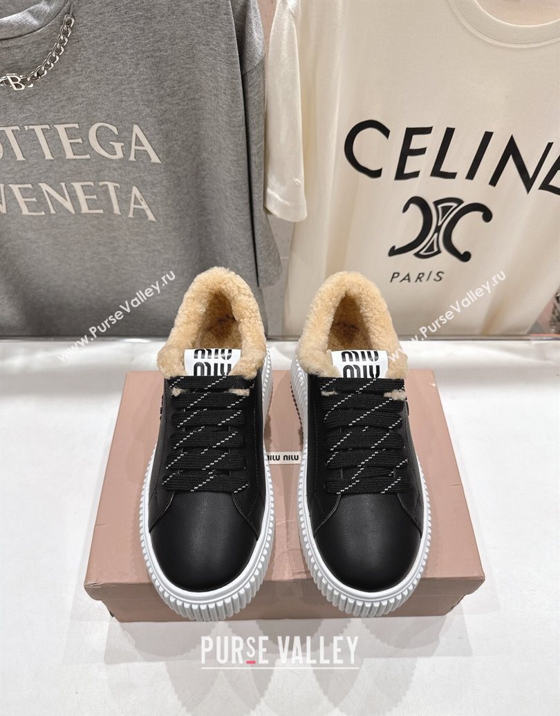 Miu Miu Leather and Shearling Platform Sneakers Black 2025 5E389E (MD-251025065)