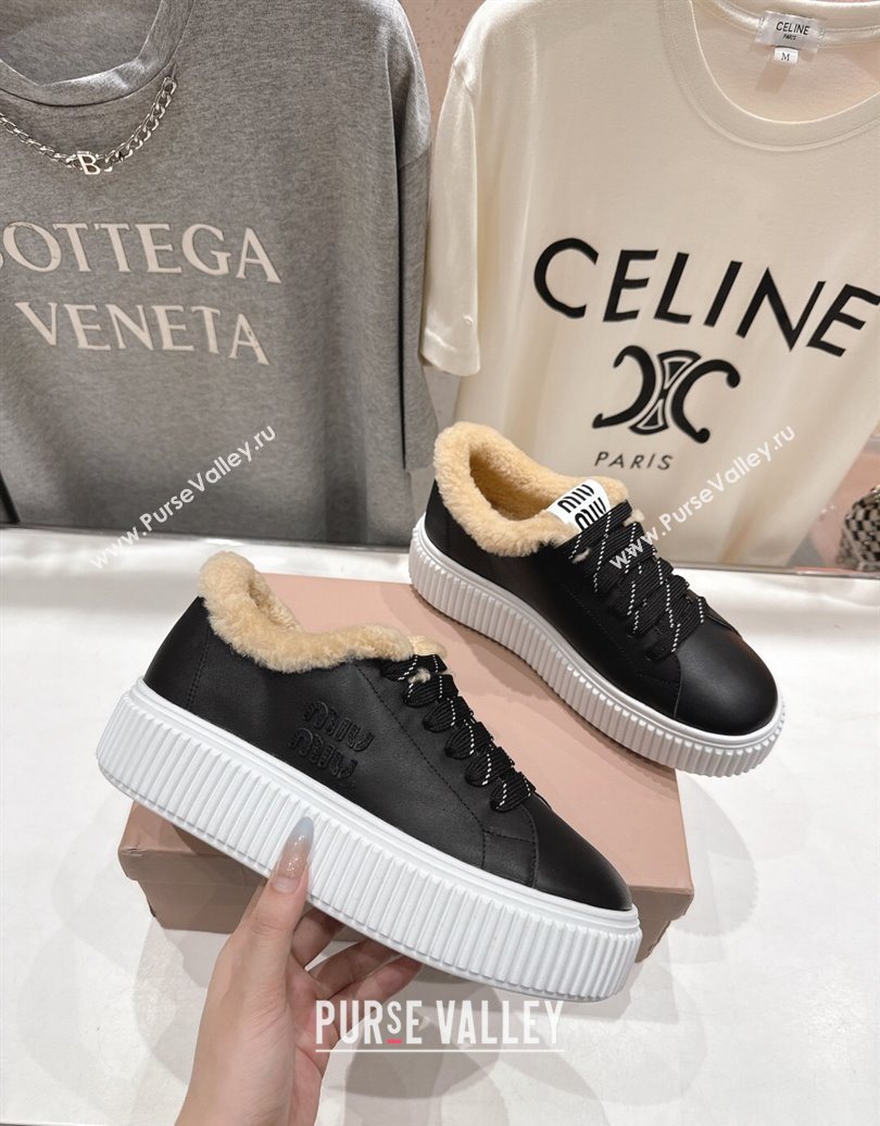 Miu Miu Leather and Shearling Platform Sneakers Black 2025 5E389E (MD-251025065)