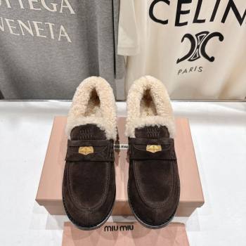 Miu Miu Suede and Wool Loafers with Coin Dark Brown 2025 5D530E (MD-251025059)
