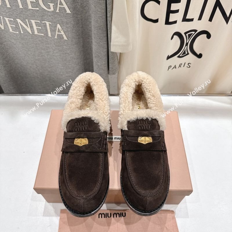 Miu Miu Suede and Wool Loafers with Coin Dark Brown 2025 5D530E (MD-251025059)