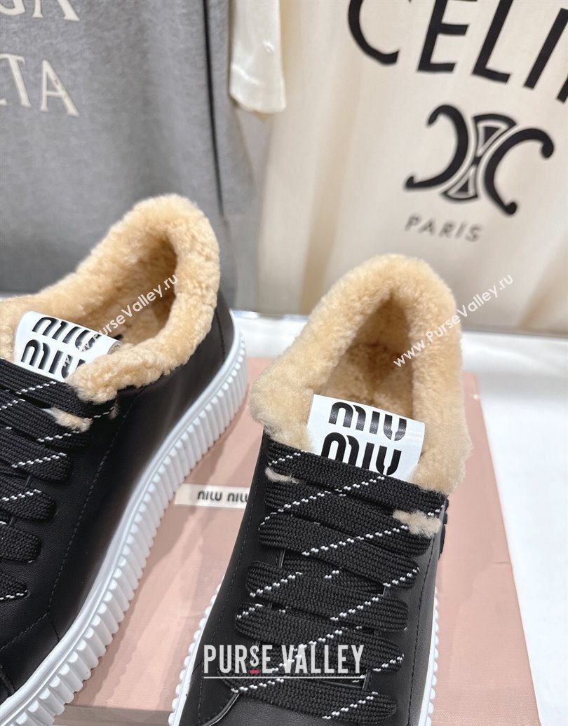 Miu Miu Leather and Shearling Platform Sneakers Black 2025 5E389E (MD-251025065)