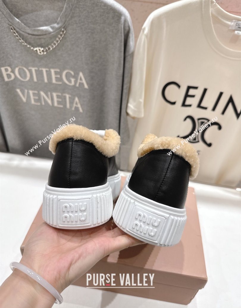 Miu Miu Leather and Shearling Platform Sneakers Black 2025 5E389E (MD-251025065)
