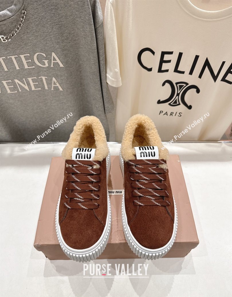 Miu Miu Suede and Shearling Platform Sneakers Brown 2025 5E389E (MD-251025066)