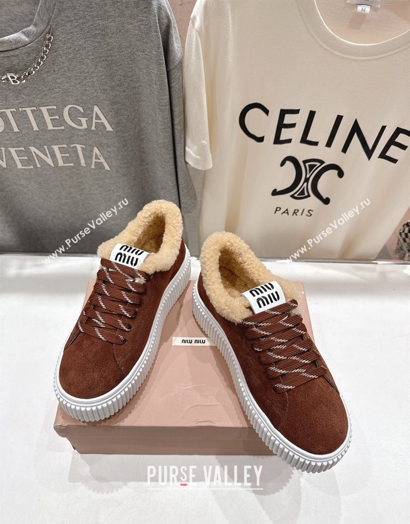 Miu Miu Suede and Shearling Platform Sneakers Brown 2025 5E389E (MD-251025066)