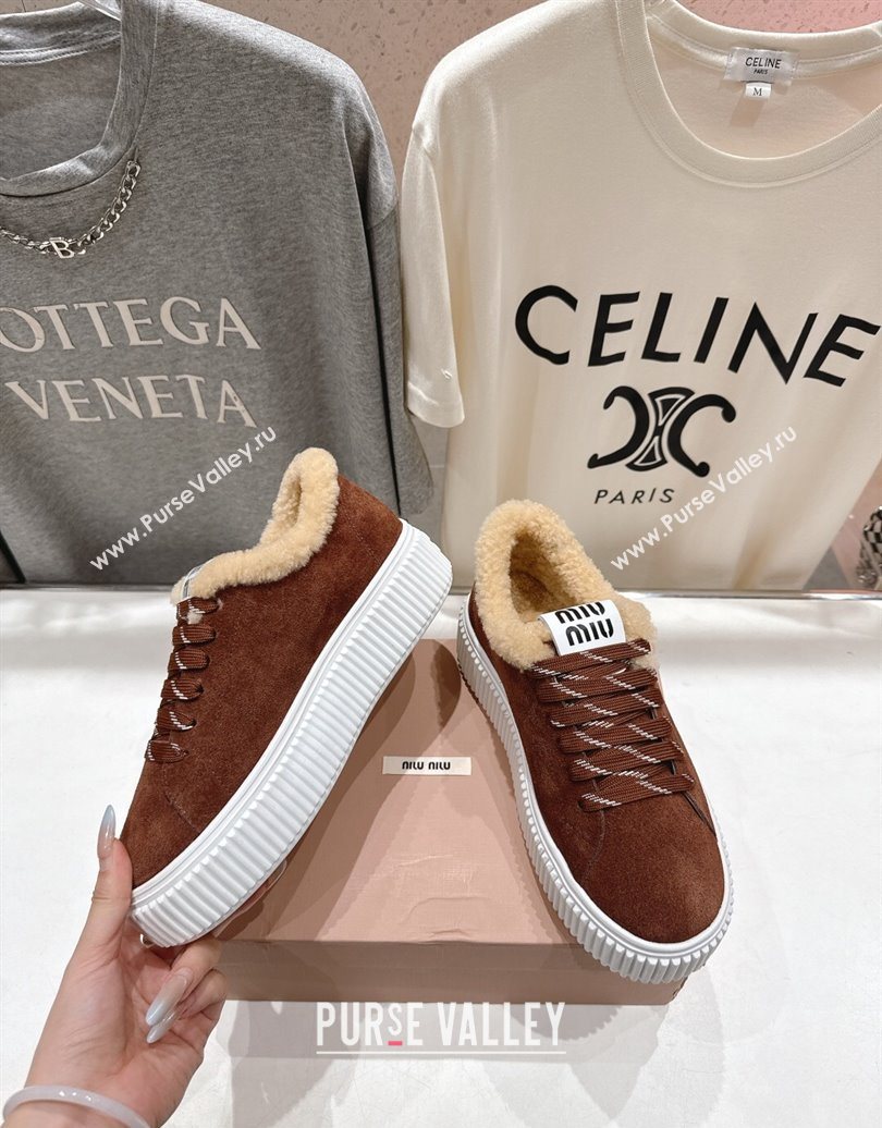 Miu Miu Suede and Shearling Platform Sneakers Brown 2025 5E389E (MD-251025066)