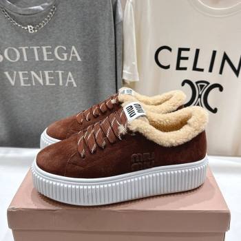 Miu Miu Suede and Shearling Platform Sneakers Brown 2025 5E389E (MD-251025066)
