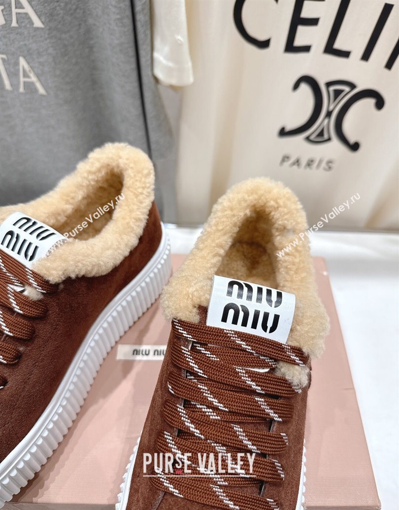 Miu Miu Suede and Shearling Platform Sneakers Brown 2025 5E389E (MD-251025066)
