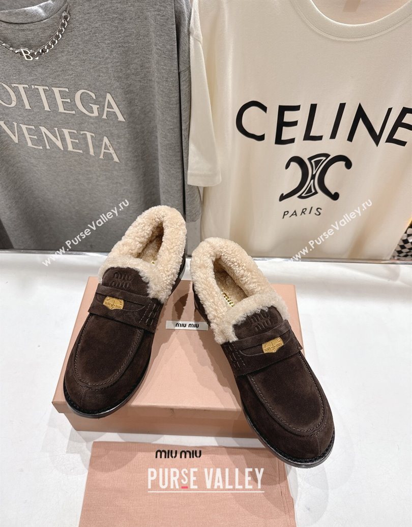 Miu Miu Suede and Wool Loafers with Coin Dark Brown 2025 5D530E (MD-251025059)