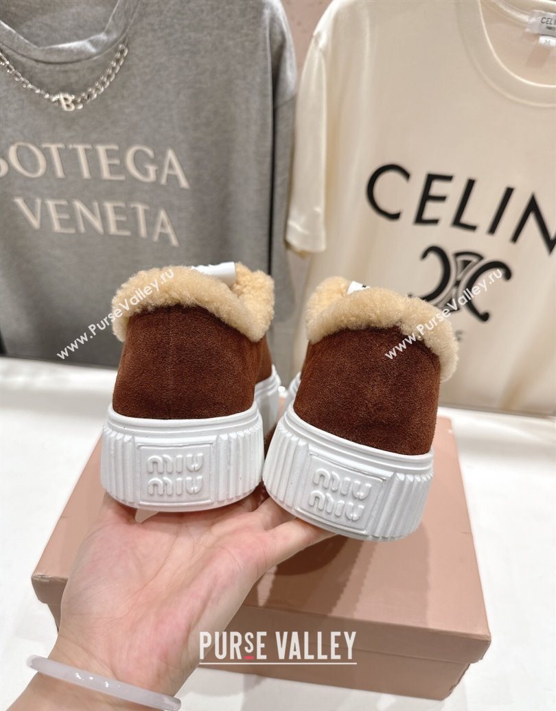 Miu Miu Suede and Shearling Platform Sneakers Brown 2025 5E389E (MD-251025066)