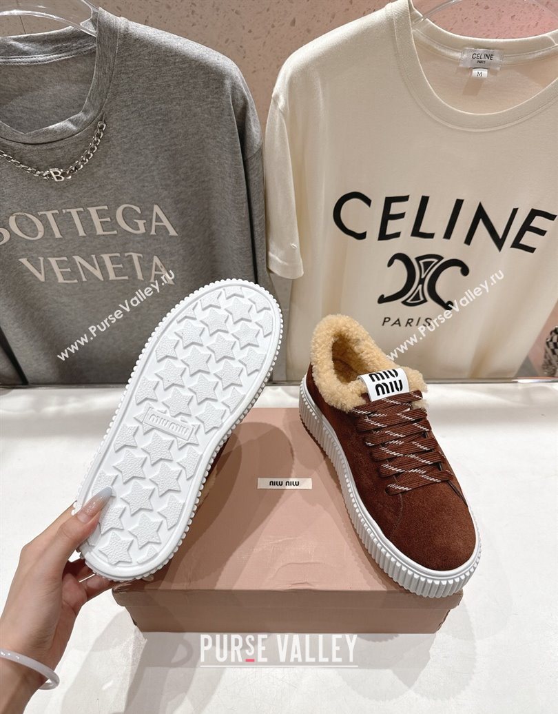 Miu Miu Suede and Shearling Platform Sneakers Brown 2025 5E389E (MD-251025066)