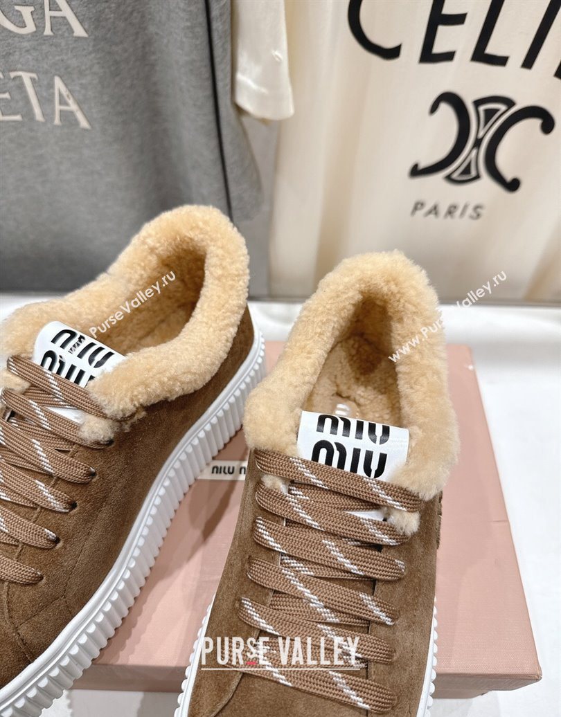 Miu Miu Suede and Shearling Platform Sneakers Beige 2025 5E389E (MD-251025067)
