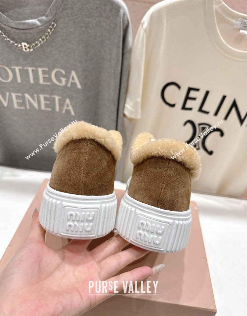 Miu Miu Suede and Shearling Platform Sneakers Beige 2025 5E389E (MD-251025067)