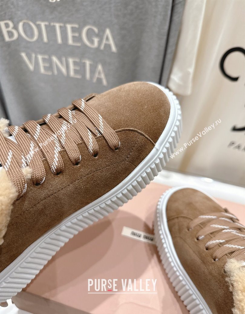 Miu Miu Suede and Shearling Platform Sneakers Beige 2025 5E389E (MD-251025067)