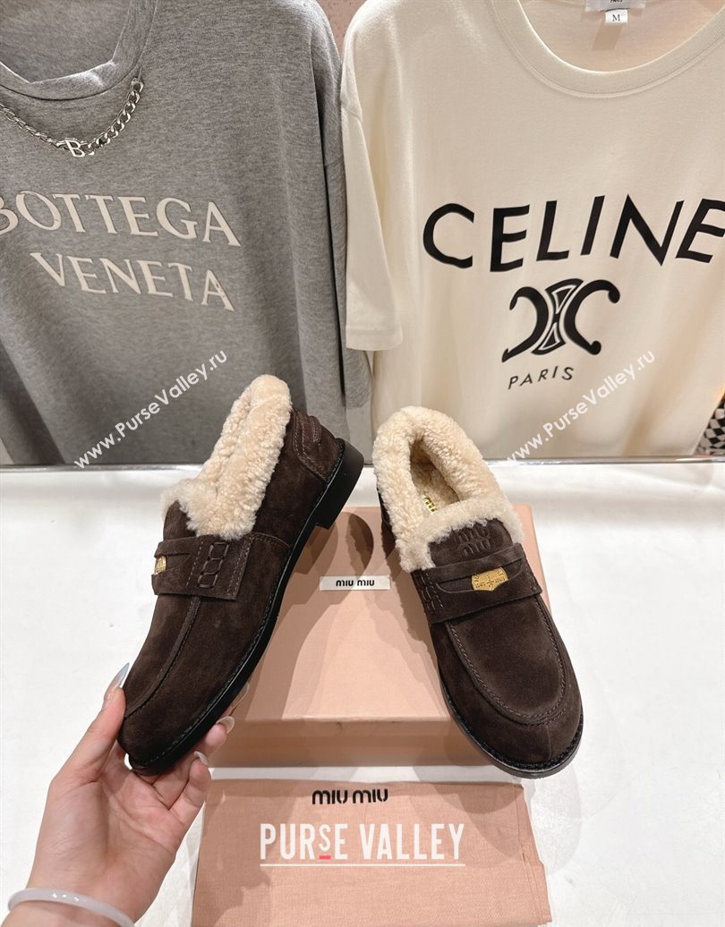 Miu Miu Suede and Wool Loafers with Coin Dark Brown 2025 5D530E (MD-251025059)