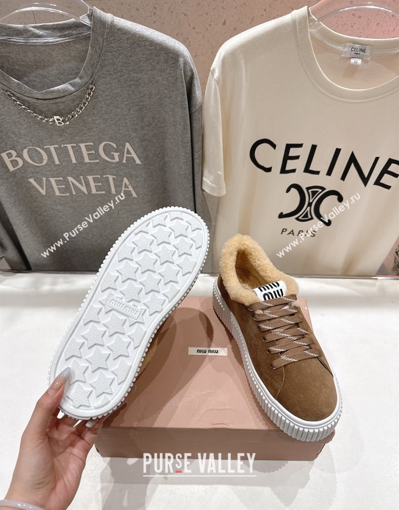 Miu Miu Suede and Shearling Platform Sneakers Beige 2025 5E389E (MD-251025067)