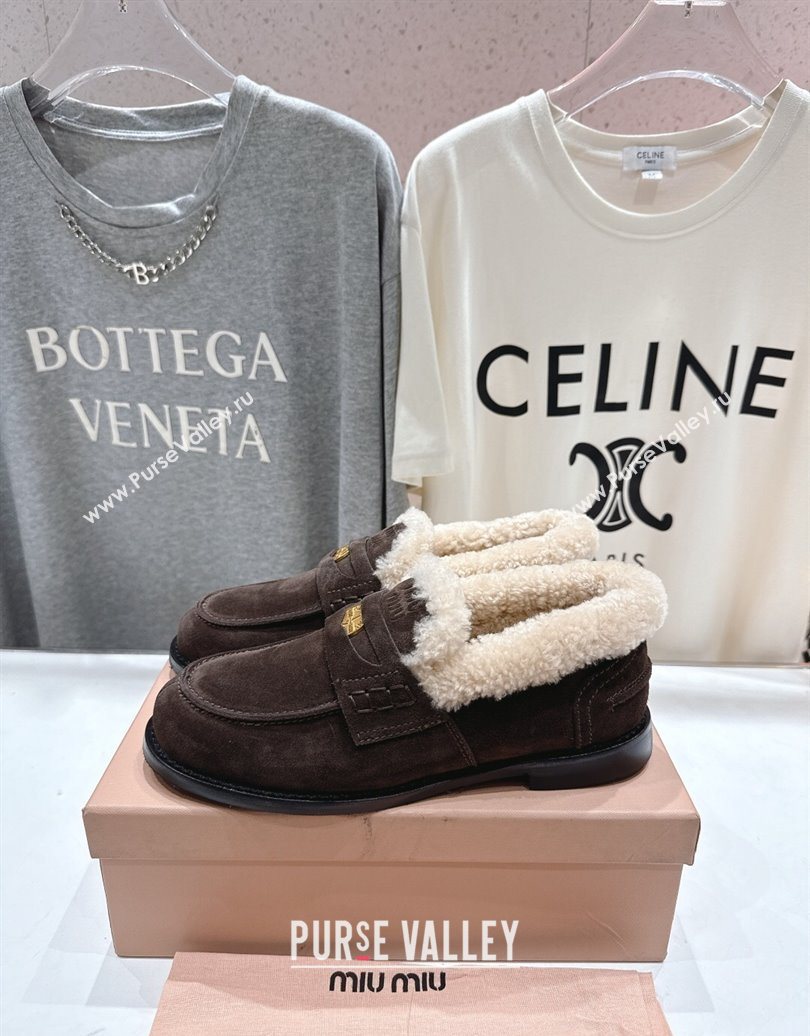 Miu Miu Suede and Wool Loafers with Coin Dark Brown 2025 5D530E (MD-251025059)