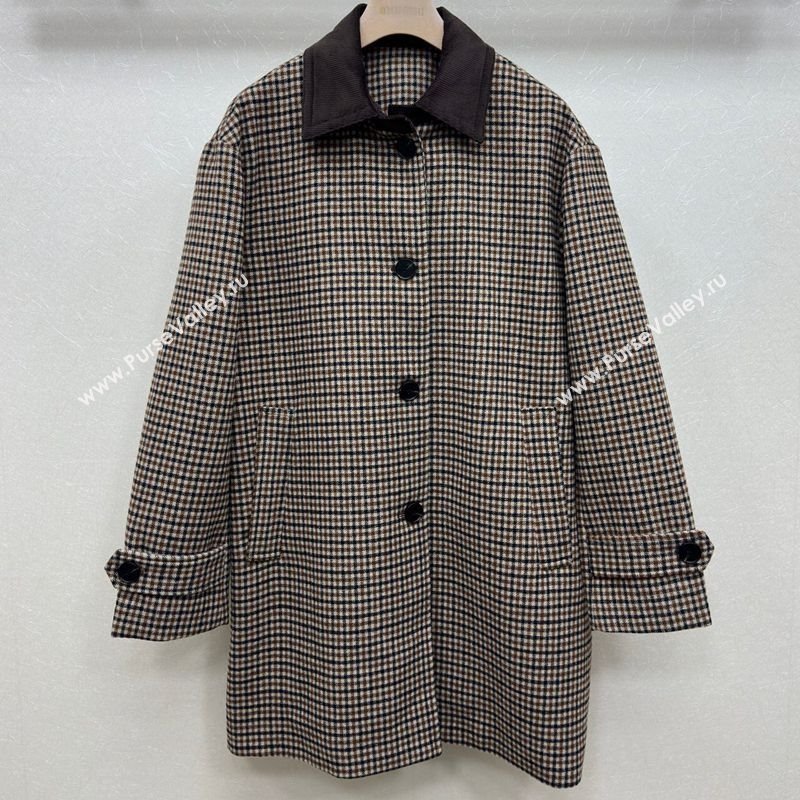 Miu Miu Wool Plaid Long Coat Brown/Multicolor 2025 M110511 (QI-251105016)