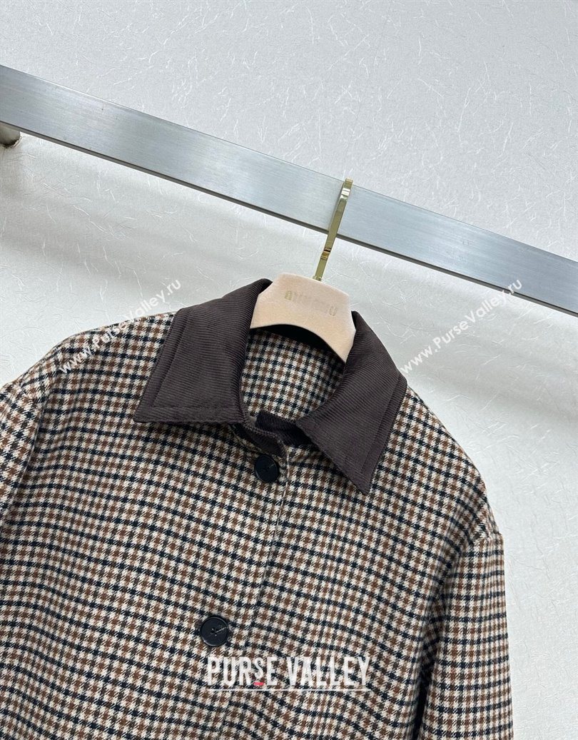 Miu Miu Wool Plaid Long Coat Brown/Multicolor 2025 M110511 (QI-251105016)