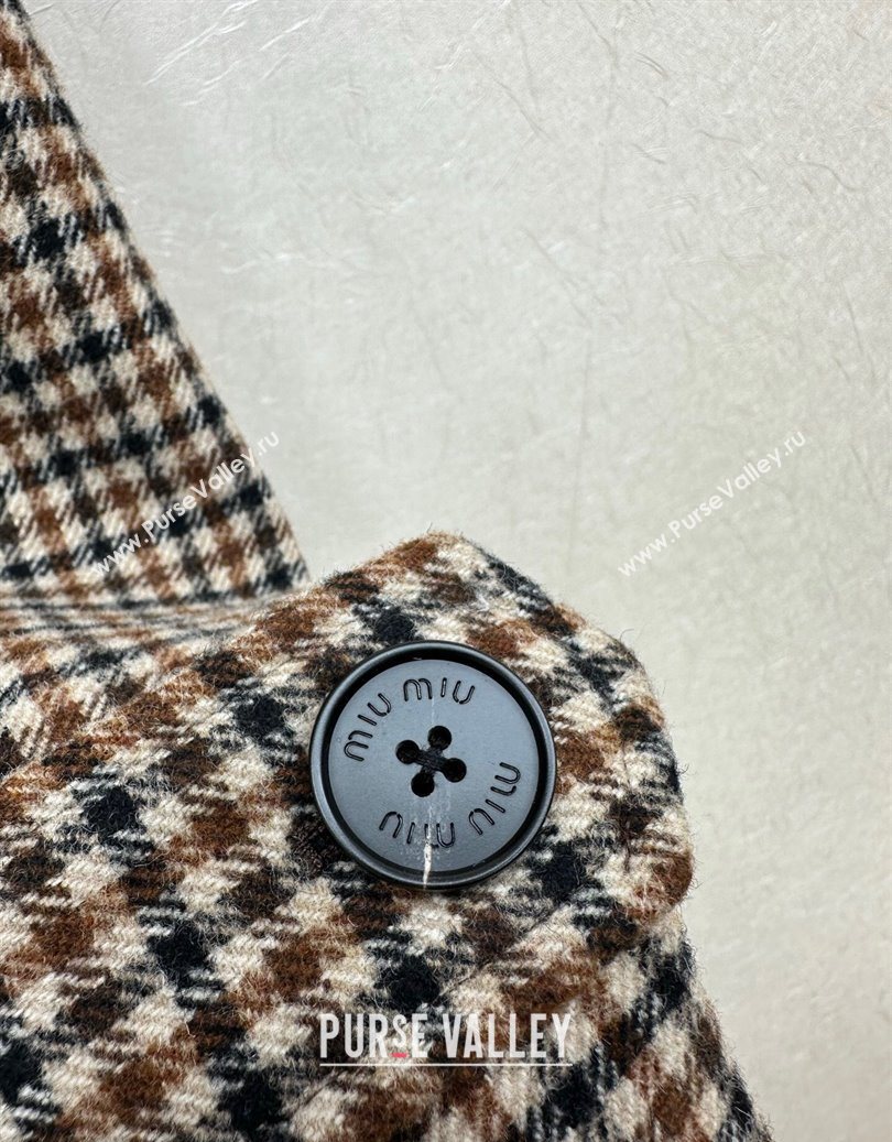 Miu Miu Wool Plaid Long Coat Brown/Multicolor 2025 M110511 (QI-251105016)