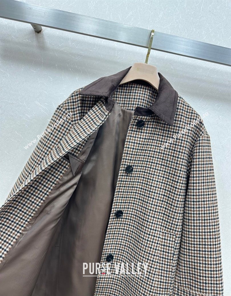 Miu Miu Wool Plaid Long Coat Brown/Multicolor 2025 M110511 (QI-251105016)