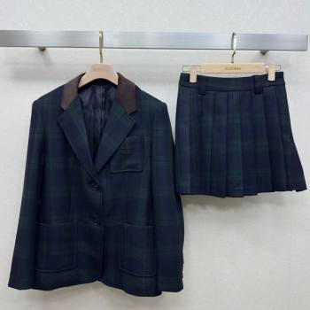 Miu Miu Plaid Jacket and Skirt Set Green/Multicolor 2025 M110512 (QI-251105017)