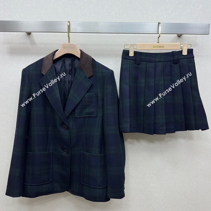 Miu Miu Plaid Jacket and Skirt Set Green/Multicolor 2025 M110512 (QI-251105017)