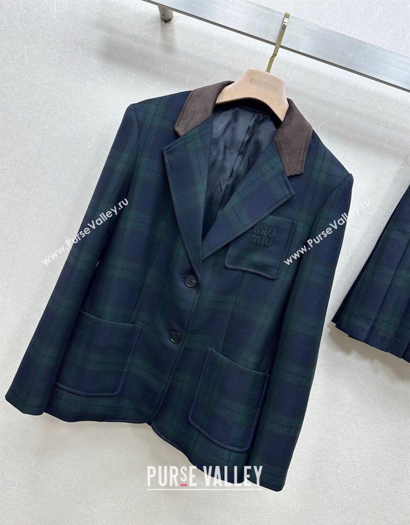 Miu Miu Plaid Jacket and Skirt Set Green/Multicolor 2025 M110512 (QI-251105017)