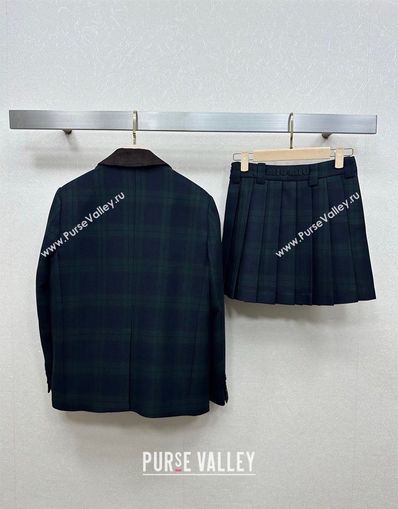 Miu Miu Plaid Jacket and Skirt Set Green/Multicolor 2025 M110512 (QI-251105017)